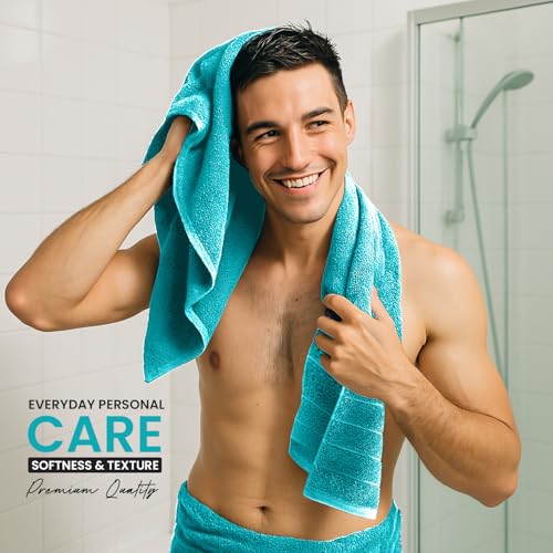 Turquoise Bath Towels - 4 Pack | 30"x60" - 700 GSM Towels for Bathroom - 100% Cotton Hotel Towels for Bathroom Luxury | 800g Towel for Spa, Bathrooms & Hotel-Grade Indulgence
