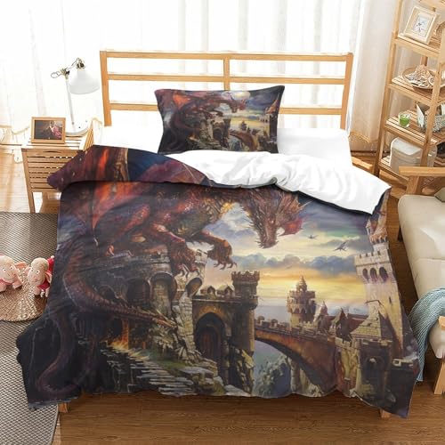 Housse de couette dragon 3D facile d'entretien pour lit d'adolescent