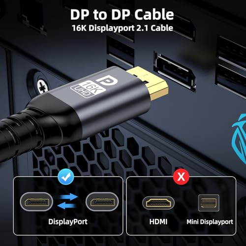 TEFLOTY 16K - Cable DisplayPort 2.1, cable DisplayPort de 80 Gbps, soporta 16 k@60 Hz, 8 k@120 Hz, 4 k@240 Hz, cable DP Display Port para monitor de juego, portátil, TV, tarjeta gráfica, PC - imagen 6