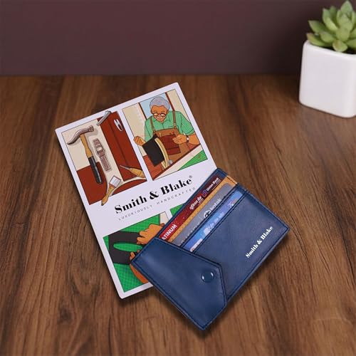 Image of Smith & Blake - Credit Card Holder Wallet for Men and Women -3 ATM Card Slots - Snap Button Pocket - Back Pocket - Blue Premium Leatherette - Prospero (Blue)