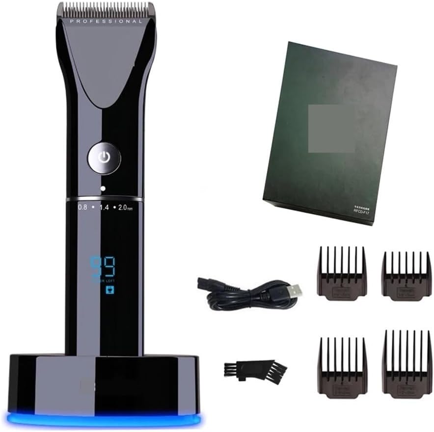 Professional Hair Clipper Rechargeable Trimmer Lithium Battery Adjustable Combs 100-240V Cutting Beard F17(Black with Box)