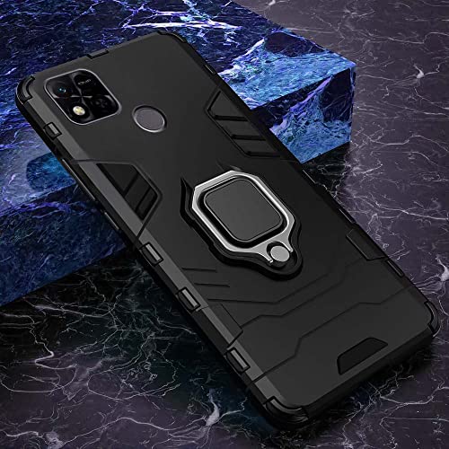 Image of WOW IMAGINE Shock Proof Back Case Mobile Cover Compatible for Xiaomi Mi Redmi 10 Tough Armor Bumper Back Case Cover | Ring Holder & Kickstand in-Built | Excellent 360 Degree Protection - Carbon Black