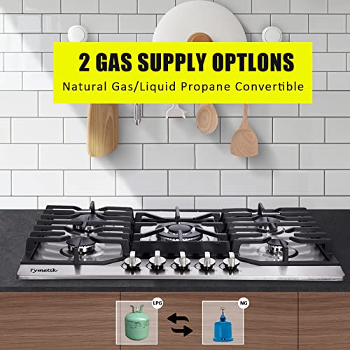 Tymetik Gas Cooktop 30 Inch, 5 High Efficiency Burners Gas Stovetop Stainless Steel Built-In Gas Stove Top Propane/Natural Gas Convertible Gas Hob #TOP2