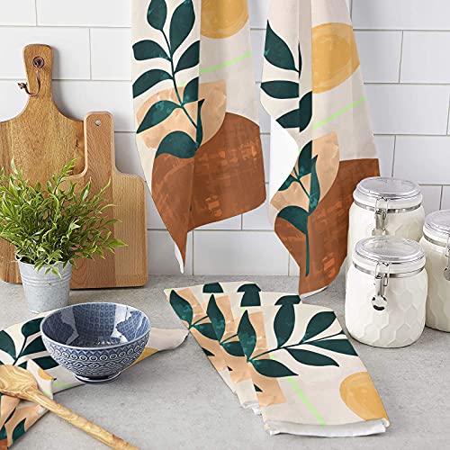 Gehucoxee Modern Boho Kitchen Towels Set Of 3, Abstract Art Absorbent Dish Towel For Kitchen Microfiber Dish Cloths For Drying And Cleaning Reusable Cleaning Cloths Natural Leaves Moon Decor 18X28In #TOP2