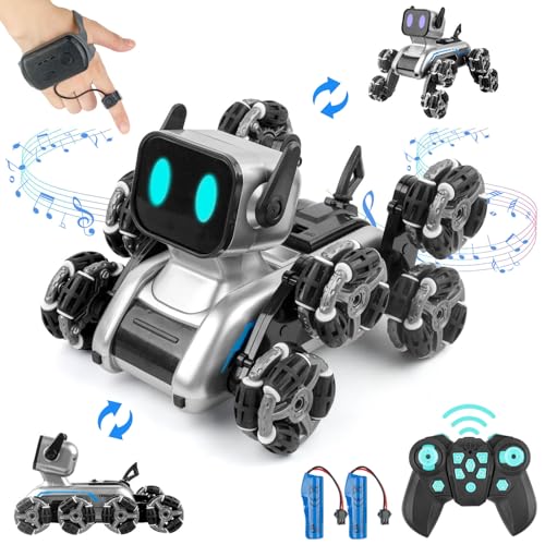 Pycoal Robot Dog, 2.4Ghz Remote Control Dog Stunt RC Cars with Music & Light, 2 Models RC Robot Toys with 2 Rechargeable Batteries, Birthday Gifts for Kids 6 7 8 9 10 11 12 Years Old