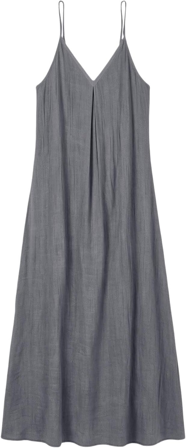 Women Linen Cami Sundress, V Neck Strap Midi Length Beach Vacation Dress Casual Summer Flowy Tank Dresses 2026 Trendy