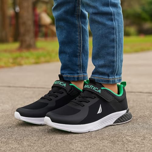 Nautica Kids Boys Youth Athletic Running Shoe|One-Strap Bungee Sneakers|Little Kid-Big Kid Sizes Performance and Style-Jurnee Boys-Black Green Pop-Size 3 by Nautica - Image 2