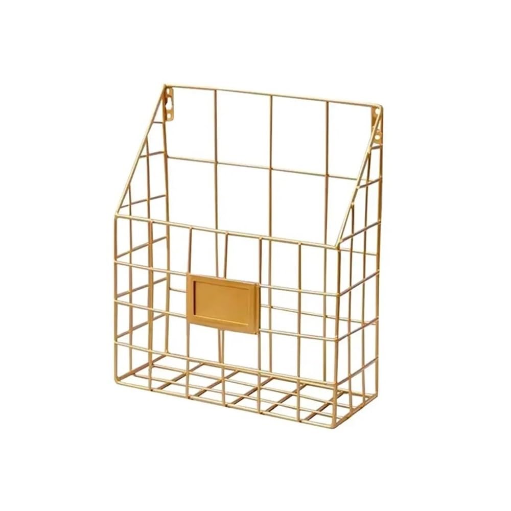 J9V4G6S3B5 Desktop File Rack Useful Wall Mounted Magazine File Holder Metal Mesh Wire Basket Hanging Document Rack(Gold)