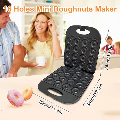 2026 Mini Donut Maker Machine for Home, Kid-Friendly 16-Hole Electric Doughnut and Pancake Maker with Non-Stick Surface, Ideal for Homemade Doughnuts (Black with Mini Oven Gloves & Brush) by JOVELL - Image 7