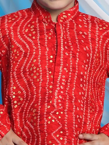 Image of VASTRAMAY Boys' Bandhani Kurta & Patiyala Set | Traditional Ethnic Out Fit For Rakhi