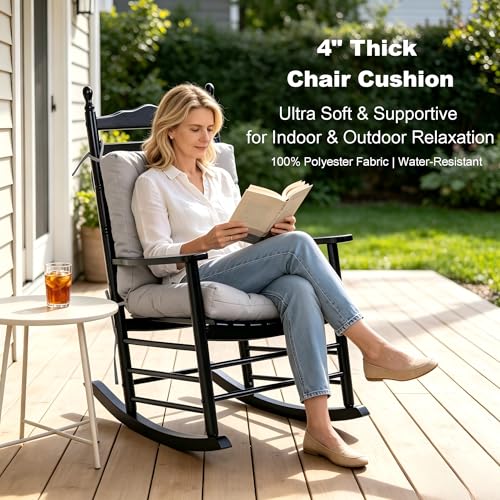 Image of QILLOWAY Outdoor Chair Cushion for Patio Furniture, Waterproof Patio Cushions with Ties, Fade Resistant Replacement Pads for Outdoor Rocking Chairs,Grey