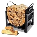 MOFEEZ Firewood Rack Log Holder Indoor with Wood Carrier, Powder-coated Steel Made, Up-loaded to 110lb, 18inch(L) x 13inch(W) x 17inch(H)