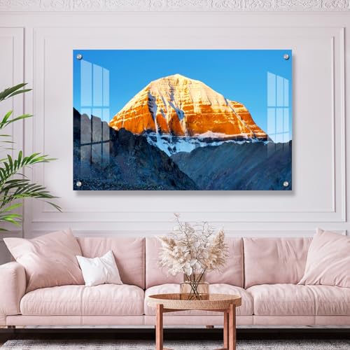 Image of The Hanging Story Mount Kailash Vastu Painting | Acrylic Glass HD Printed Wall Art for Home, Living Room & Bedroom Decoration | Spiritual Wall Decor (24x36 inch)