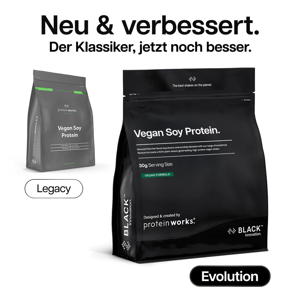 Protein Works | Veganes Soja Protein Pulver – BLACK Innovation, Soja Isolat Eiweißpulver, fettarm, ohne Zuckerzusatz, 100% pflanzliche Ernährung, Ohne Aroma, 33 Portionen, 1kg
