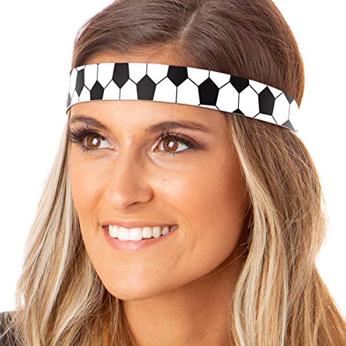 Hipsy Women's Adjustable No Slip I Love Soccer Headbands (Black Soccer Balls & Soccer 2Pk) #TOP1