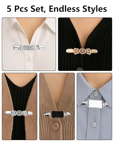 Image of 5 Pcs Sweater Clips Waist Cinch Clips Vintage Dress Clip Back Cinch Retro Brooch Shirt Clip Set for Women Clothing Shawl Cardigan Collar, 5 Styles