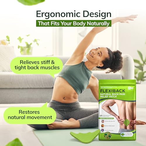Image of FlexiBack Warming Herbal Back Pain Patches with 12-Hour Extra Strength & Adhesion - Bone-on-Bone, Spinal Joint Inflammation & Muscle Strain Support - 12 Heat Patches for Lower Back Pain Relief
