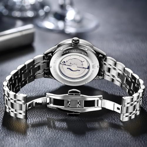 Image of OLEVS Automatic Watches for Men Self Winding Mechanical Wristwatch Luxury Business Dress Stainless Steel Luminous Waterproof Calendar Mens Watch