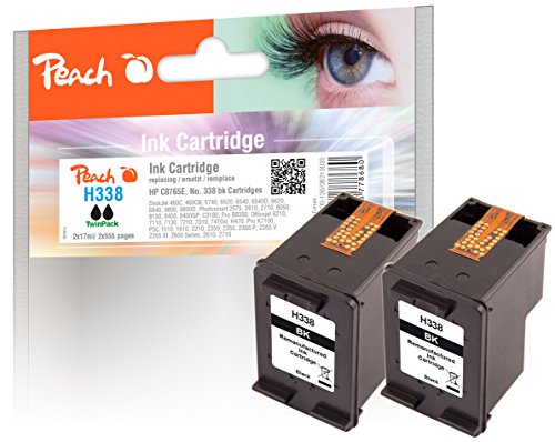 Peach H338   Paquete de 2 Cartuchos de Tinta para HP 338 (2 x 555 páginas), Tinta Negra