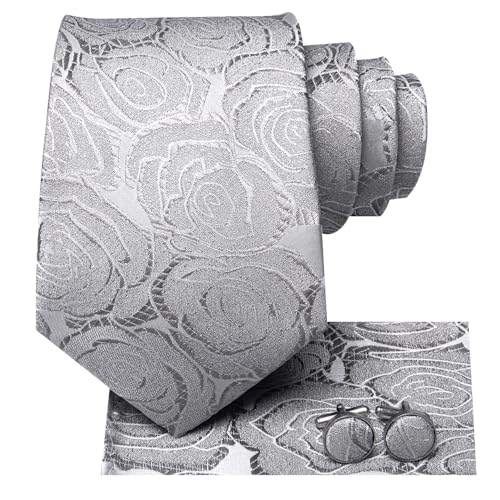 Image of Dubulle Silk Ties Set for Men Formal Paisley Striped Necktie Pocket Square Cufflinks 3PCS Sets Wedding Business Party