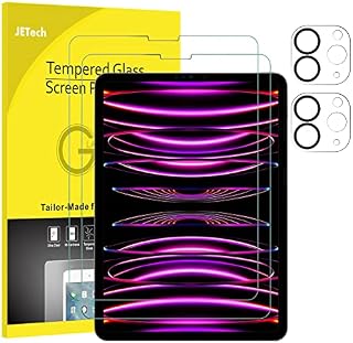 JETech Ochraniacz Ekranu dla iPad Pro 11 Cali (Model 2022/2021/2020) z Ochraniacz Obiektywu Aparatu, Szkło Hartowane Film Folia HD Odporny na Zarysowania, Wspierać Pencil & Face ID, 2 Sztuki Każdy