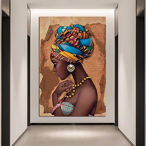Tableau africain femme grand format 80x123 pour décoration murale de salon moderne