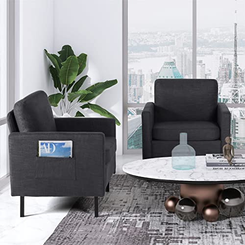 Sthouyn Fabric Comfy Small Accent Chair Set Of 2 Living Room Bedroom Chairs, Reading Arm Chair For Adults, Suitable Small Spaces Office Couch, Dark Grey (2, Dark Grey) #TOP6