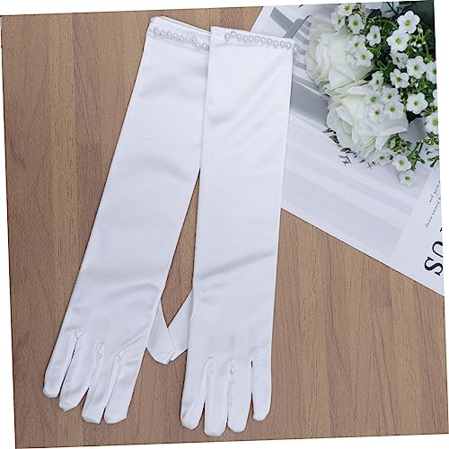 1pair Wedding Flower Girl Gloves Satin Decor Full Finger Dress Gloves for Evening Party2
