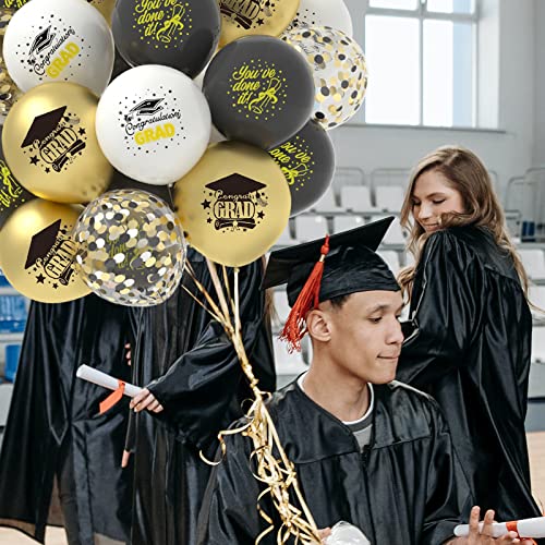 Janinus Graduation Balloons Black And Gold Balloons 65Pcs 12 Inches Latex Graduation Balloons With White Confetti Balloons For Black Gold Graduation Party Decorations College Class Of 2023 Decorations #TOP4