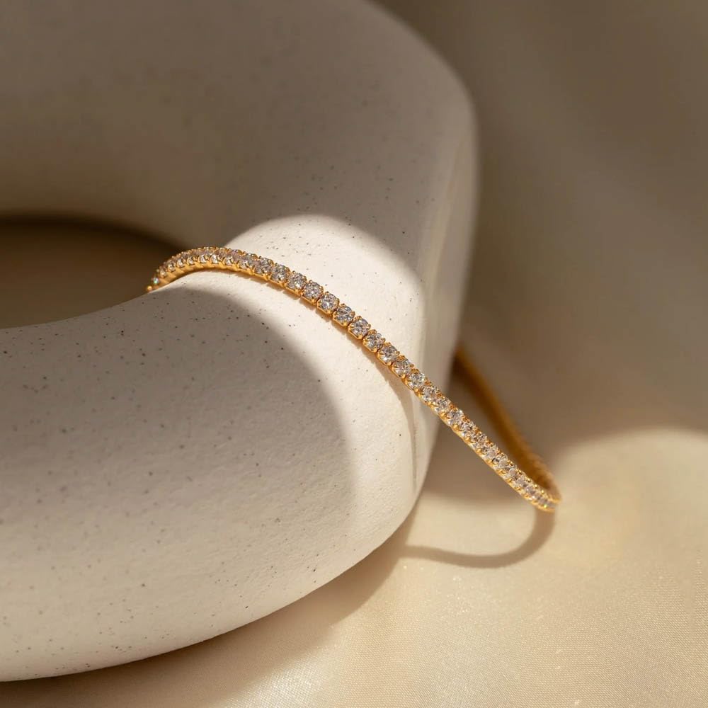 CAITLYNMINIMALIST Dainty Classic CZ Diamond 18K Gold Silver Adjustable Tennis Bracelet for Women Gift for Her