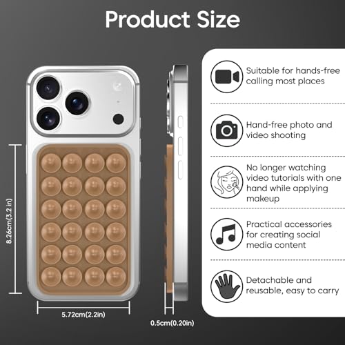 Image of Sounce Suction Phone Case Anti-Slip Silicone Hands-Free Sticky Pads for Phone Case Mount for Selfies Videos Mirror Shower Car Dashboard - Black, White, Brown (Pack of 3)