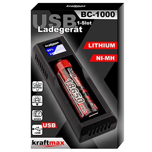 BC-1000 USB-C Akku Ladegerät - Schnell Ladegerät für Li-Ion 3,6V / 3,7V, NI-MH & NI-CD 1,2V Akkus AA/AAA/C / 18650/26650 / 14500/16340 / 21700 / Lithium Akku