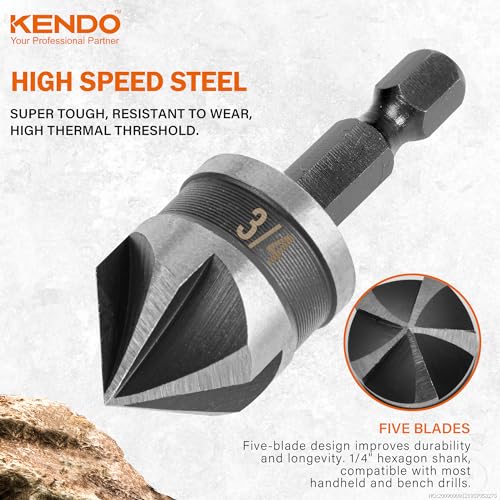 Kendo CDB-5PCS Countersink Drill Bit Set, High Speed Steel Countersink Bits thumb #3