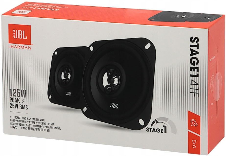 JBL Stage1 41F 2-Wege Auto Lautsprecher Set von Harman Kardon - 125 Watt KFZ Auto Boxen 25 Watt RMS - 2 stück Car HiFi JBL Box groß 10cm | 100mm | 4 Zoll, Schwarz