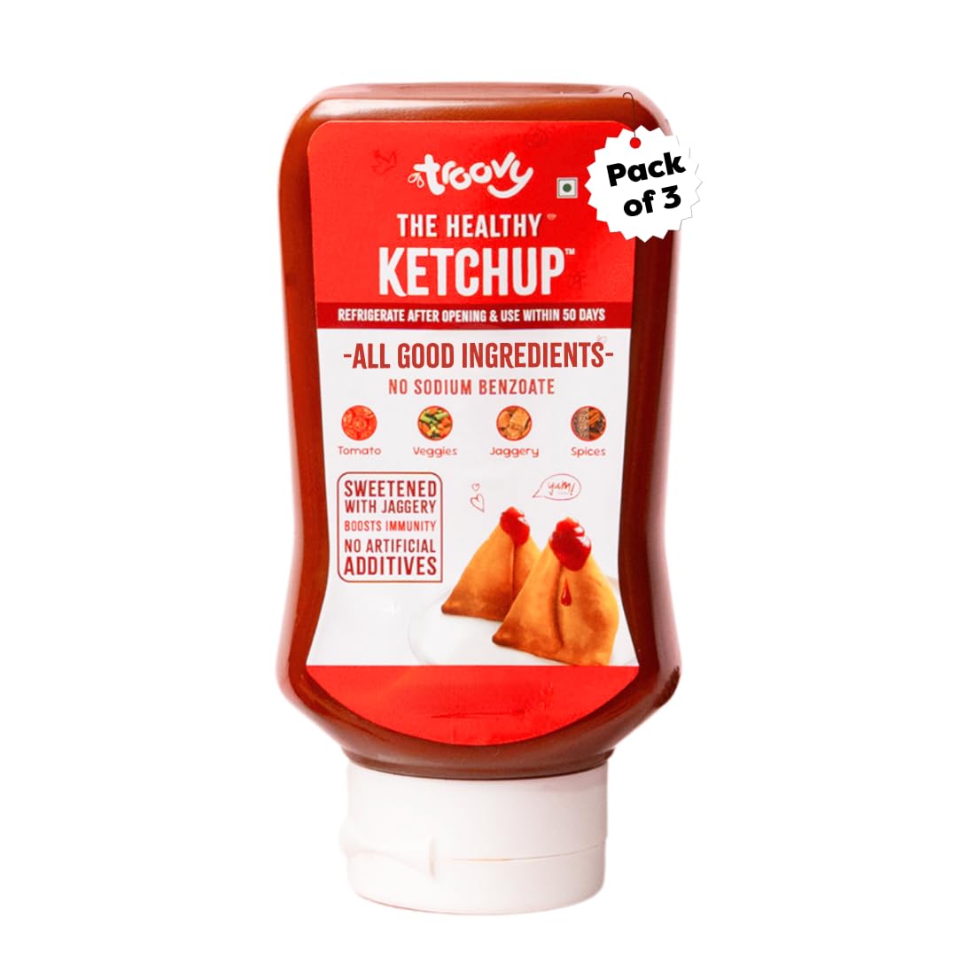 Troovy Tomato Sauce | 100% Chemical Free | No Preservatives | No Processed Sugar (uses Jaggery) | No MSG | No Sodium Benzoate | All Natural Ingredients | Contains Minerals Like Iron | Tastes like Regular Tomato Ketchup (PO3)