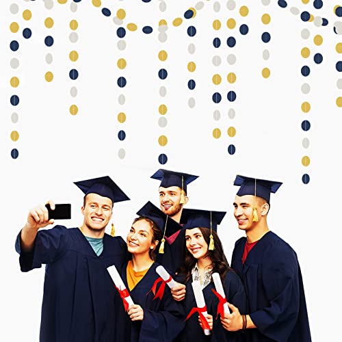Image of Navy-Blue Ivory-White Gold Party-Decorations Garland - 52Ft Graduation 2025 Hanging Paper Banner Streamers,Farewell Wedding Bachelorette Engagement Men Nautical Birthday Decor Panduola