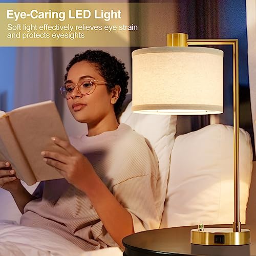 Luvkczc 106B Table Lamp For Bedroom Set Of 2 With Usb C+A Ports, Fully Stepless Dimmable Bedside Lamp With Linen Lampshade, Nightstand Lamp For Living Room Reading Office, 2 Led Bulbs Included  thumb #4