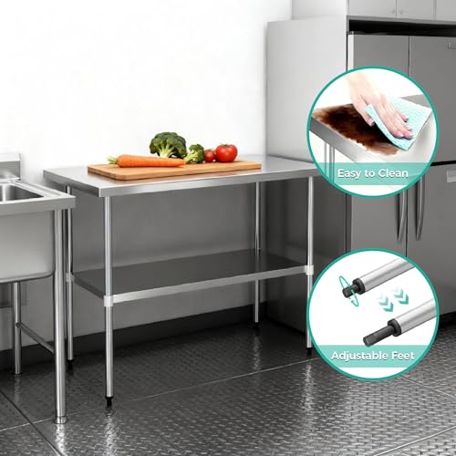Image of Stainless Steel Work Table 24 x 24 Inch, NSF Commercial Prep Table with Undershelf, Heavy Duty Food Prep Workstation
