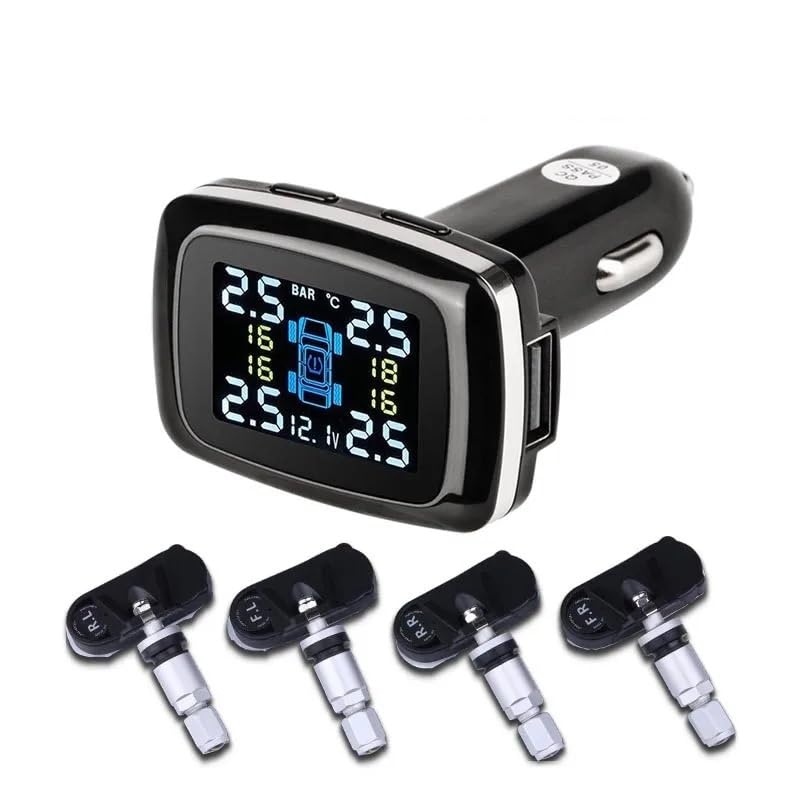 Tpms Sistema de supervisión presión neumáticos Digital for Coche, Alarma Seguridad con Puerto USB, 4 sensores externos/internos Impermeables(Internal Sensors)