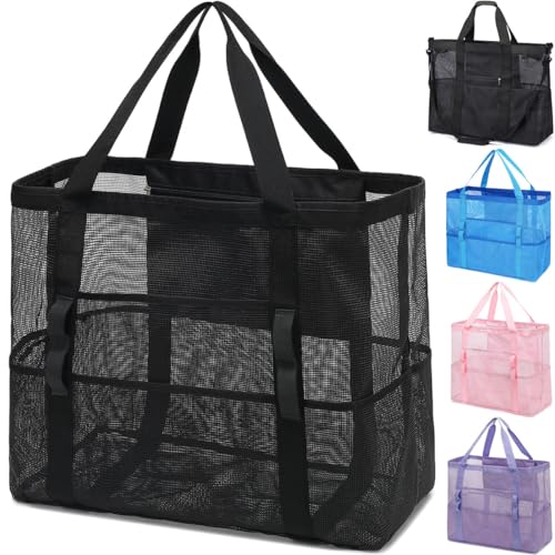 Fammart Mesh Beach Bag, Large Beach Tote with Zipper Pocket for Family Pool...