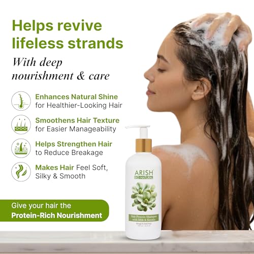 Image of ARISH BIO-NATURAL Hair Protein Shampoo with Milk & Keratin- 300ml | Anti-Frizz, Anti-Hair Fall & Split End Repair | Adds Shine, Volume & Smoothness | Nourishing Daily Shampoo for All Hair Types