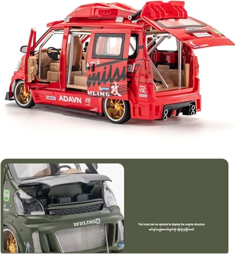Image of Scale Exclusive Alloy Metal Pull Back | Die-cast Car Model with Sound Light Mini Auto Toy for Kids Metal Model Toy Car with Sound and Light (1:24 Scale Wuling Van Modified-RED)