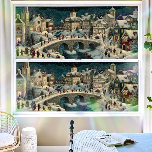 Image of Christmas Town Carolers Village Window Film 39.37x17.32in Cling