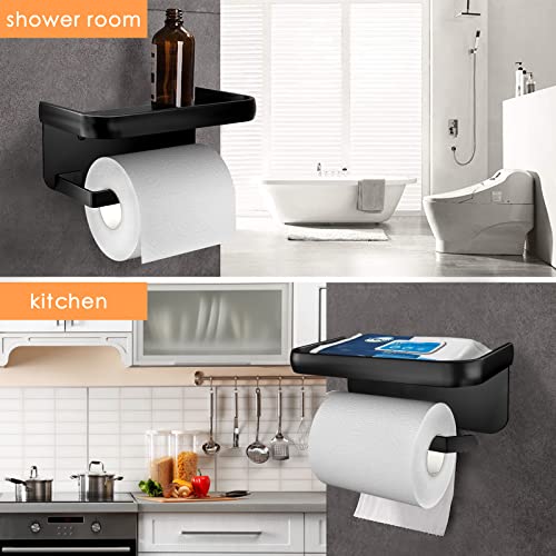 Toilet Paper Holder With Shelf- Svopy Adhesive Toilet Paper Holder Sus 304 Stainless Steel, Black Toilet Paper Holder, Toilet Paper Roll Holder Or Wall-Mount With Screws For Bathroom (Small) #TOP6