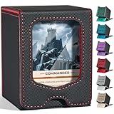Fabmaker Deck Box Compatible with MTG Commander, (patent Pending) Magnetic Trading Card Storage Box with Commander, Fits 100 Double-Sleeved Cards, Card Box Compatible with Magic the Gathering, Red