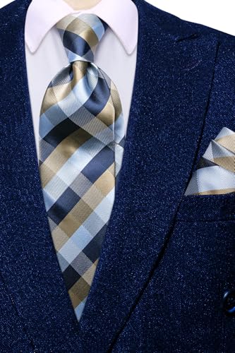 Image of Hi-Tie Men's Silk Ties Formal Woven Classic Necktie Pocket Square Cufflinks Lapel Pin Set Wedding Business