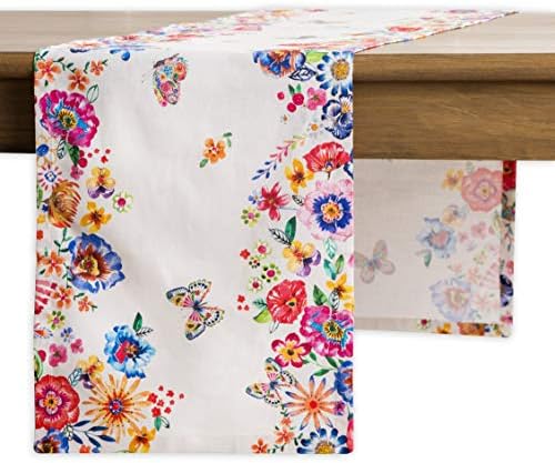 Maison d' Hermine Tablerunner 100% Cotton Table Runner Decorative Table Covers for Gifts, Dining, Home, Wedding, Happy Florals - High Summer (Single Layer) - Spring/Summer (14.50"x108")