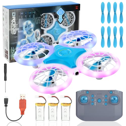 【Luci colorate】Questo mini drone è dotato di quattro eliche dotate di luci LED blu e rosa lampeggianti, offrendo un'esperienza di volo unica. Questo aiuta i giocatori a orientarsi facilmente di notte o in condizioni di scarsa illuminazione e stimola i loro sensi. Il drone vanta uno spettacolo di luci fantastico e prestazioni di volo fluide, aumentando l'interesse dei giocatori per il volo.
