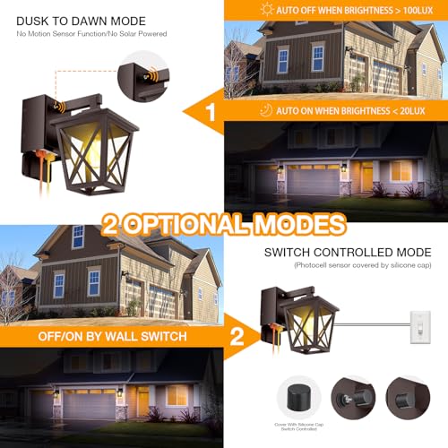 Image of Ehaho Porch Lights with Outlet, Dusk to Dawn Outdoor Light Built-in, Waterproof Anti-Rust Lantern Outside Light with GFCI Outlet, Wall Sconce Light with Plug for Front Door (Brown 1 PC)