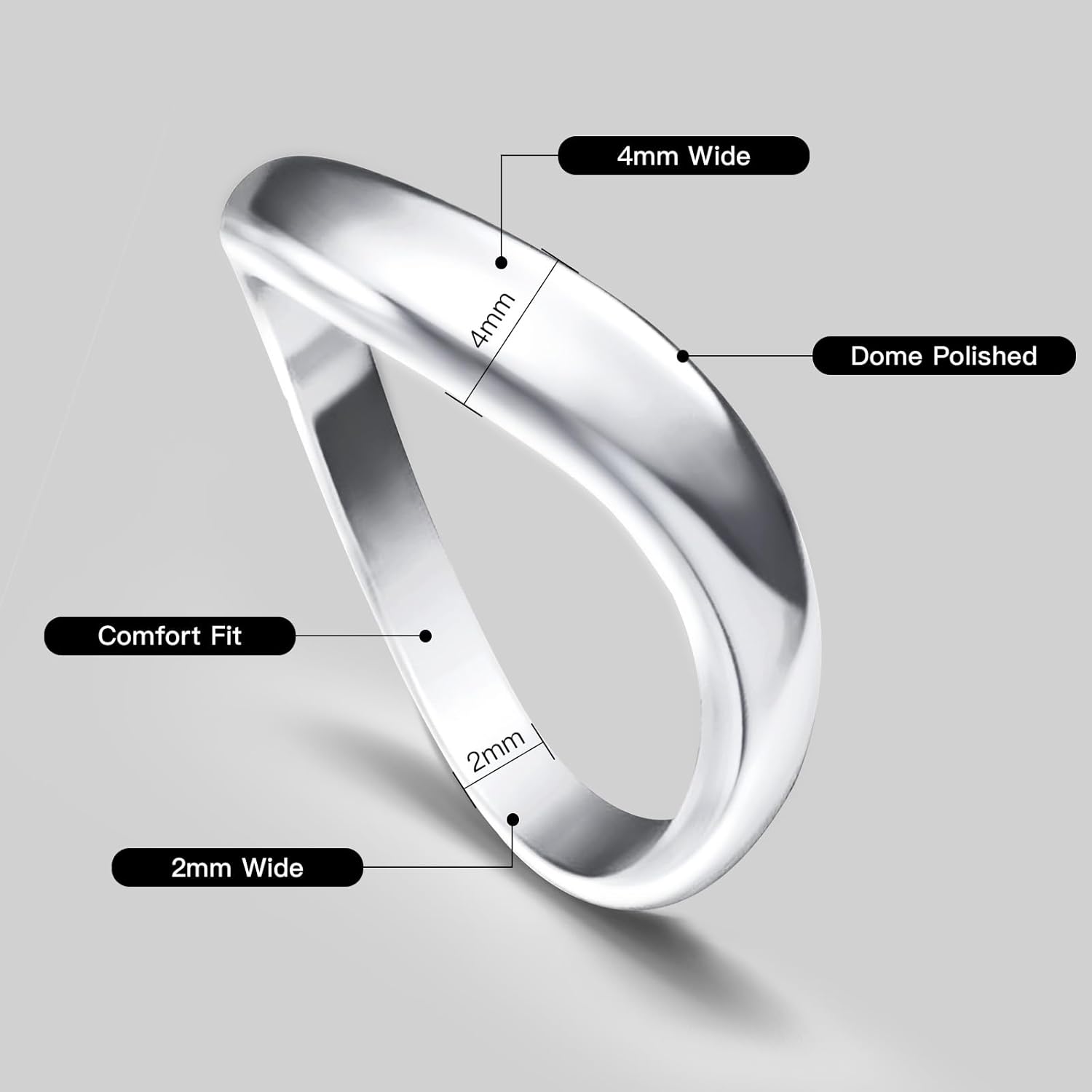 14K White Gold Plated Wedding Bands for Women, 3mm Comfort Fit Dome Polished Plain 925 Sterling Silver Ring, Anniversary Engagement Promise Gift for Her - Image 4